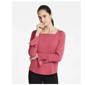 NWT Ann Taylor Ladder Trim Square Neck Top In Wild Strawberry
